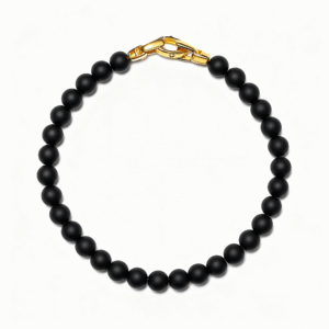 Matte black onyx bracelet for men with gold-plated silver clasp