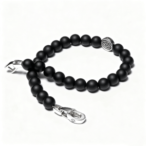 Minimalist men’s evil eye bracelet with natural black onyx
