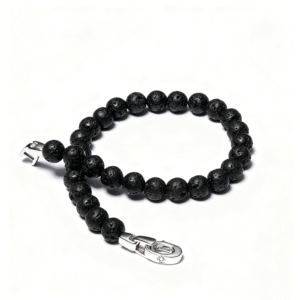 Matte black lava stone bracelet for men close-up