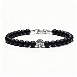 Men’s black onyx cross bracelet with round cross bead