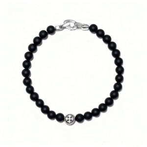 Men’s black onyx bracelet featuring circular cross centerpiece
