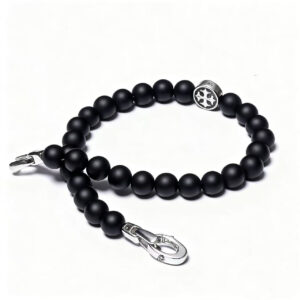 Black onyx cross bracelet for men close-up