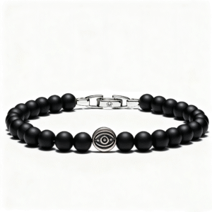 Men’s black onyx evil eye bracelet with 6mm beads