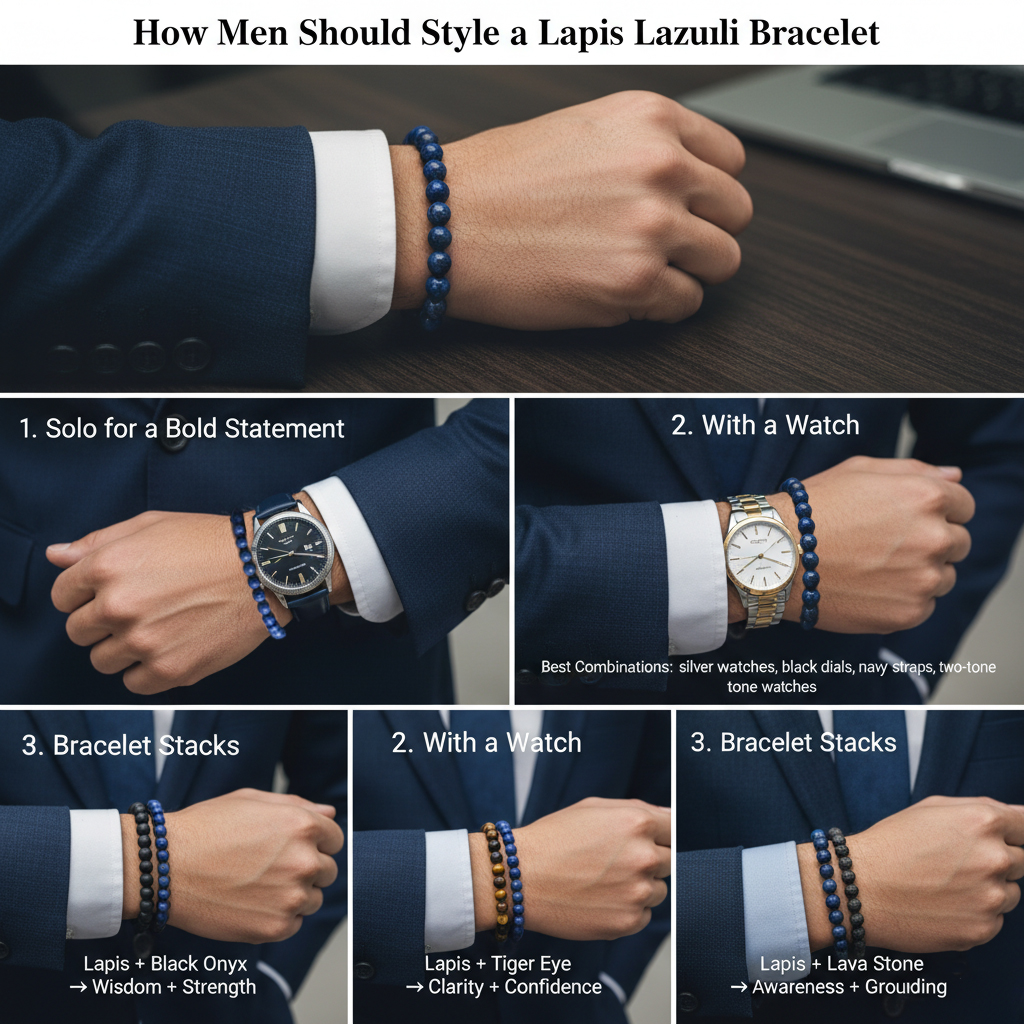 men wearing lapis lazuli bracelet