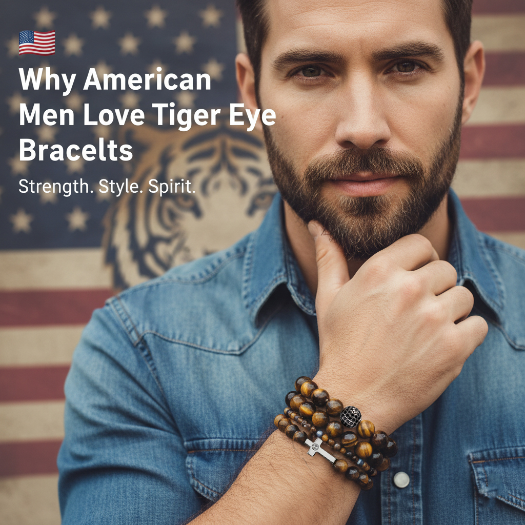 Men wearing tiger eye bracelet symbolizing strength and grounded masculine energy